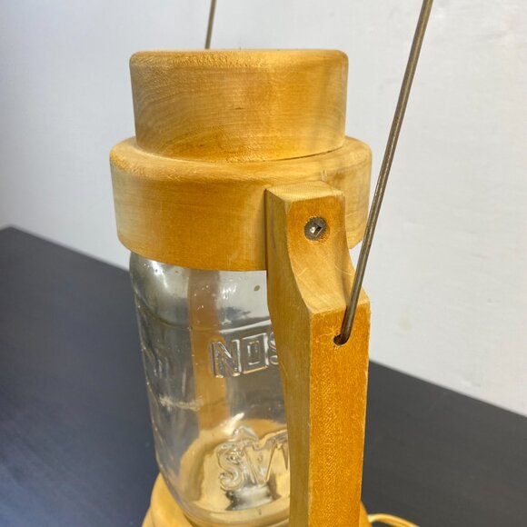 Hand Crafted Wood Lantern Table Lamp Electric Light Flicker Bulb Mason Jar. - Picture 4 of 10